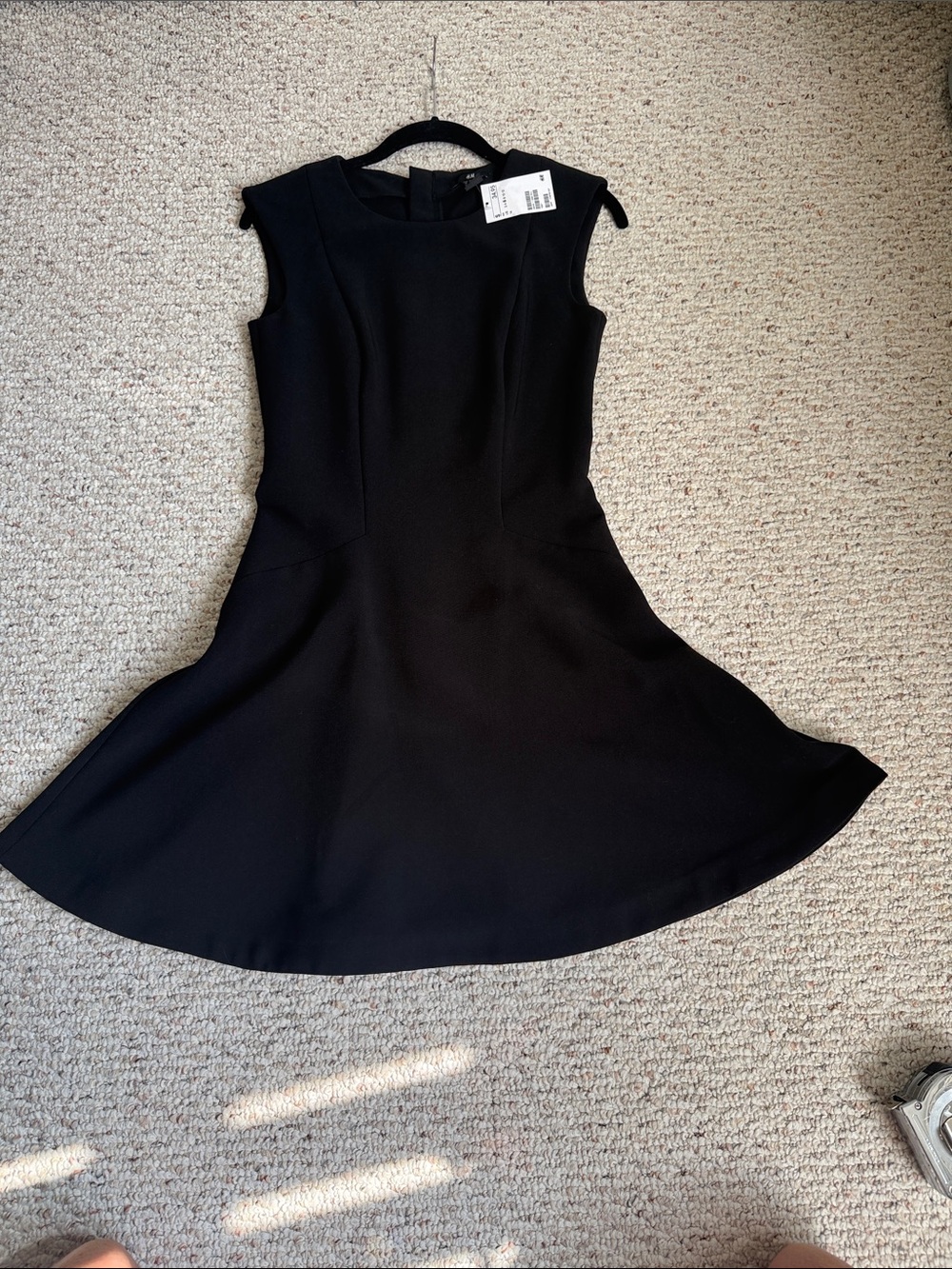 H&M Black Sleeveless Fit Flare Mini Dress goth LBD edgy skater mini NWT - Picture 6 of 11